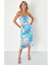 Lulus - Flowering Forever Floral Cowl Neck Backless Midi Dress - Lyst