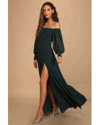 Lulus - Feel The Romance Emerald Off-The-Shoulder Maxi Dress - Lyst