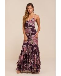 Lulus - Deluca Plum Floral Burnout Sleeveless Ruffled Maxi Dress - Lyst