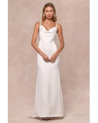 Lulus - Pristine Romance Satin Cowl Neck Mermaid Maxi Dress - Lyst