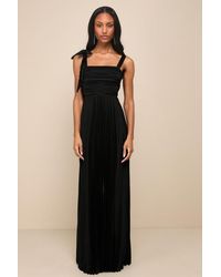 Lulus - Gorgeous Purpose Satin Pleated Sleeveless Bow Maxi Dress - Lyst