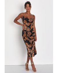Lulus - Favorite Icon Floral Satin Cowl Neck Slip Midi Dress - Lyst