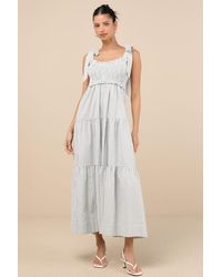 Lulus - Bembe Sage Striped Tie-Strap Tiered Maxi Dress - Lyst