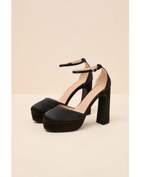 Lulus - Vivien Satin Ankle Strap Platform Heels - Lyst
