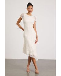 Lulus - Madelina Lace Asymmetrical Midi Dress - Lyst