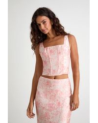 Lulus - Lynelle Floral Textured Sleeveless Bustier Top - Lyst