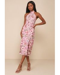 Lulus - Unique Impression 3D Floral Embroidered Halter Midi Dress - Lyst