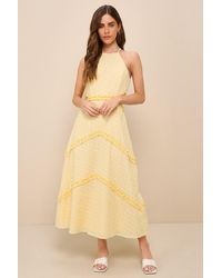 Lulus - Perfectly Serene Eyelet Ruffled Tie-Back Midi Dress - Lyst