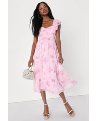 Lulus - Loveliest Darling Floral Ruffled Tie-Back Midi Dress - Lyst