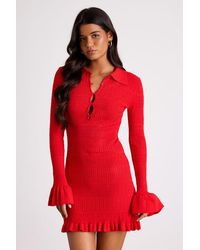 Lulus - Coralee Textured Collared Ruffled Sweater Mini Dress - Lyst