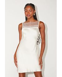 Lulus - Ilhanna Satin Boat Neck Shift Mini Dress - Lyst
