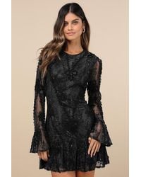 Lulus - Darling Era Lace Applique Long Sleeve Ruffled Mini Dress - Lyst