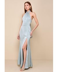 Lulus - Pristine Charisma Sage Satin Backless Halter Maxi Dress - Lyst