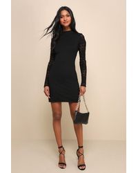 Lulus - Lace Up Your Sleeve Lace Long Sleeve Bodycon Dress - Lyst