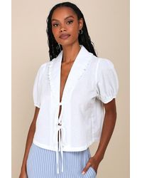 Lulus - Cutest Existence Collared Tie-Front Short Sleeve Top - Lyst