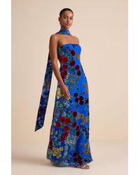 Lulus - Corelia Floral Velvet Burnout Strapless Sash Maxi Dress - Lyst