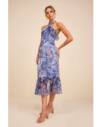 Lulus - Juno Multi Floral Halter Trumpet Midi Dress - Lyst