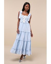 Sister Jane - Kansas Striped Tiered Smocked Tie-Strap Bow Midi Dress - Lyst