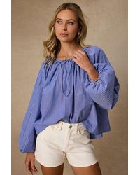 Lulus - Ricki Striped Cotton Billowy Sleeve Oversized Top - Lyst