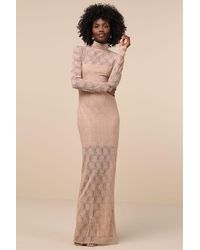 Lulus - Famous Impression Lace Mock Neck Long Sleeve Maxi Dress - Lyst