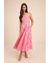 Lulus - Loira Burnout Jacquard Lace-Up Midi Dress - Lyst