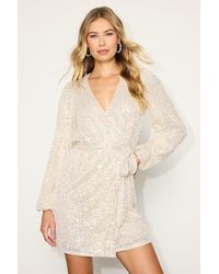 Lulus - Sparkly Darling Sequin Long Sleeve Wrap Dress - Lyst