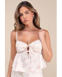 Lulus - Alexia Ditsy Floral Satin Babydoll Tank Top - Lyst