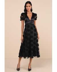 Lulus - Gorgeous Elevation Lace Rosette Puff Sleeve Midi Dress - Lyst