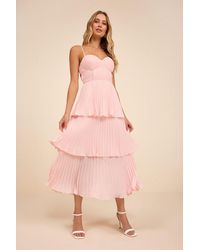 Lulus - Cascading Crush Tiered Bustier Midi Dress - Lyst