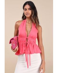 Lulus - Adelita Tie-Front Halter Peplum Top - Lyst