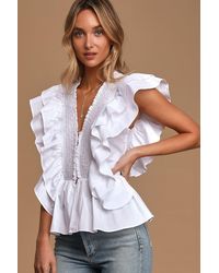 Lulus - In A Ruffle Ruffled Hook And Eye Top - Lyst