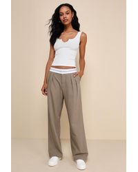 Lulus - Refined Mood Taupe And Straight Leg Trouser Pants - Lyst