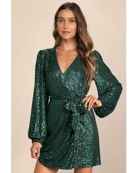 Lulus - Sparkly Darling Sequin Long Sleeve Wrap Dress - Lyst