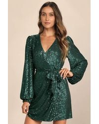 Lulus - Sparkly Darling Sequin Long Sleeve Wrap Dress - Lyst