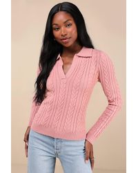 Lulus - Seasonal Classic Cable Knit Collared Sweater Top - Lyst