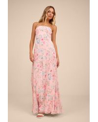 Lulus - Celebratory Aesthetic Floral Pleated Strapless Maxi Dress - Lyst