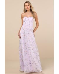 Lulus - Chic Preciousness Floral Organza Bustier Maxi Dress - Lyst