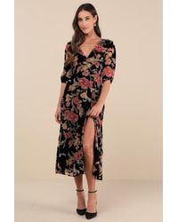 Lulus - Gloriously Chic Floral Burnout Short Sleeve Midi Dress - Lyst