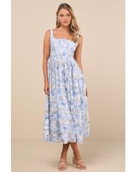 Lulus - Colwyn Floral Basque Waist Bustier Midi Skirt - Lyst