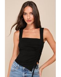 Lulus - Certainly Flirty Ribbed Ruched Square Neck Tank Top - Lyst