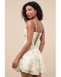 Lulus - Armelle Light Floral Lace-Up Mini Dress - Lyst
