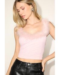 Lulus - Araceli Feather Trim Tank Top - Lyst