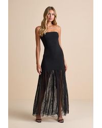 Lulus - Vesna Mixed Media Strapless Maxi Dress - Lyst