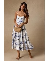 Lulus - Mykonos Mood Floral Print Tie-Strap Tiered Midi Dress - Lyst