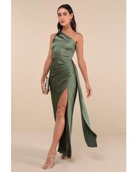 Lulus - Signature Elegance Satin One-Shoulder Maxi Dress - Lyst