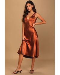 Lulus - Incredible Love Satin Cowl Back Midi Slip Dress - Lyst