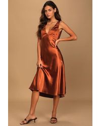 Lulus - Incredible Love Satin Cowl Back Midi Slip Dress - Lyst