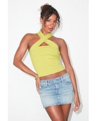 Lulus - Essential Energy Lime Ribbed Sleeveless Cross-Front Top - Lyst
