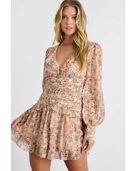 Lulus - Ismini Blush Multi Floral Long Sleeve Mini Dress - Lyst