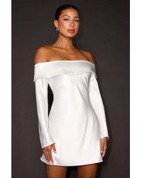 Lulus - Luxurious Vision Satin Off-The-Shoulder Mini Dress - Lyst